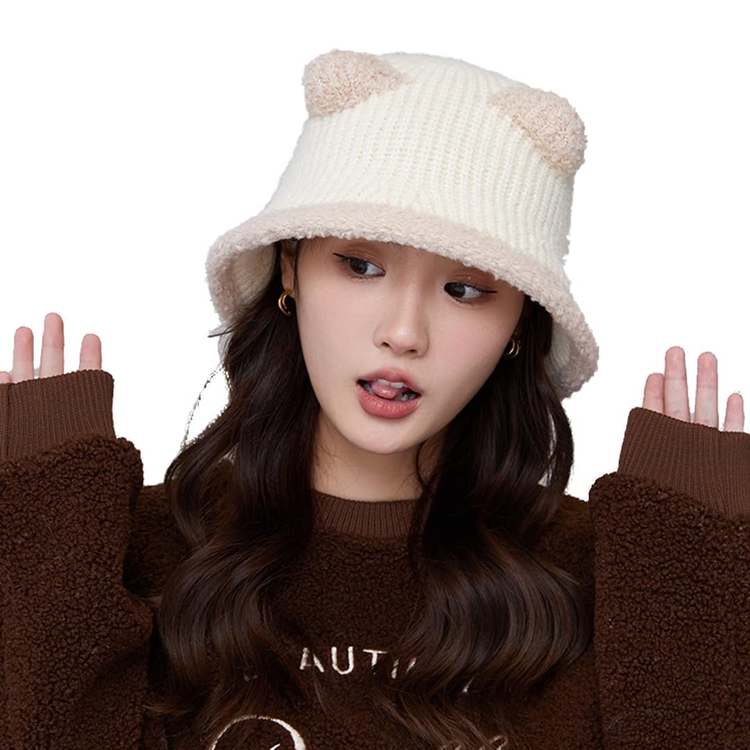 Amazon.co.jp: バケットハット 猫耳 ニット帽 冬 ニットキャップ